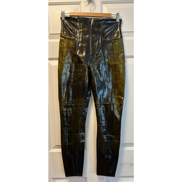 Spanx Faux Patent Leather Green Liquid Gloss Leggings, Size M - Picture 1 of 7